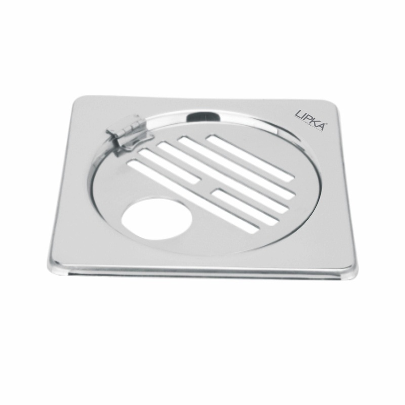 Eon Square Floor Drain with Golden Classic Jali, Hinge and Hole (5 x 5 Inches) – LIPKA