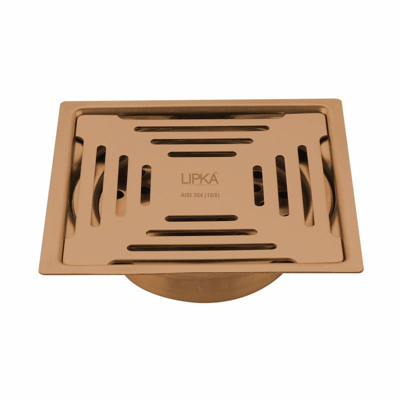 Green Exclusive Square Flat Cut Floor Drain in Antique Copper PVD Coating (5 x 5 Inches) with Cockroach Trap – LIPKA