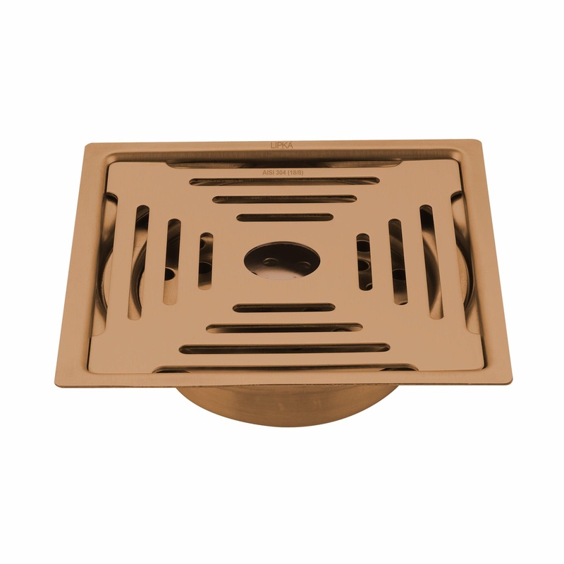 Green Exclusive Square Flat Cut Floor Drain in Antique Copper PVD Coating (6 x 6 Inches) with Hole & Cockroach Trap – LIPKA