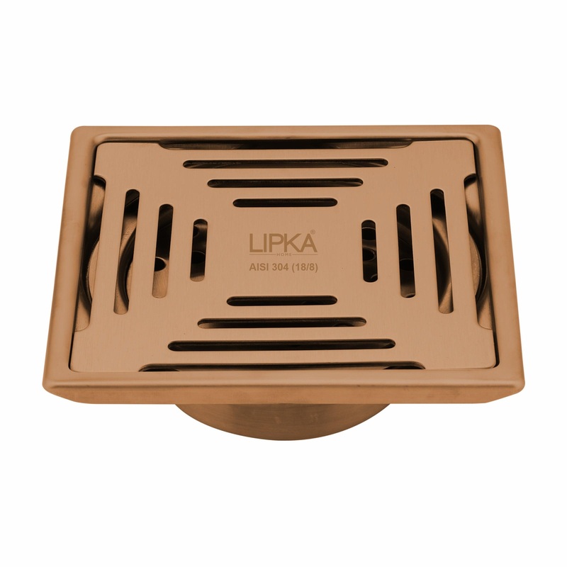 Green Exclusive Square Floor Drain in Antique Copper PVD Coating (6 x 6 Inches) with Cockroach Trap – LIPKA