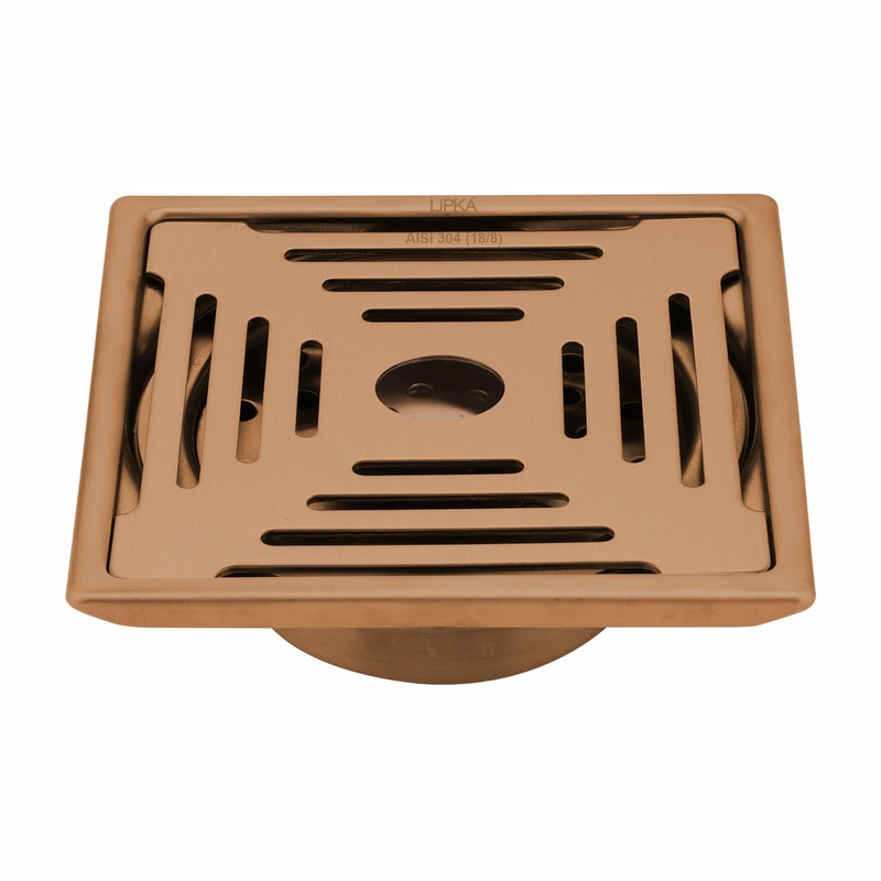 Green Exclusive Square Floor Drain in Antique Copper PVD Coating (6 x 6 Inches) with Hole & Cockroach Trap – LIPKA