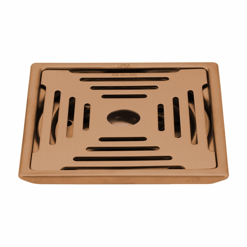 Green Exclusive Square Floor Drain in Antique Copper PVD Coating (6 x 6 Inches) with Hole – LIPKA