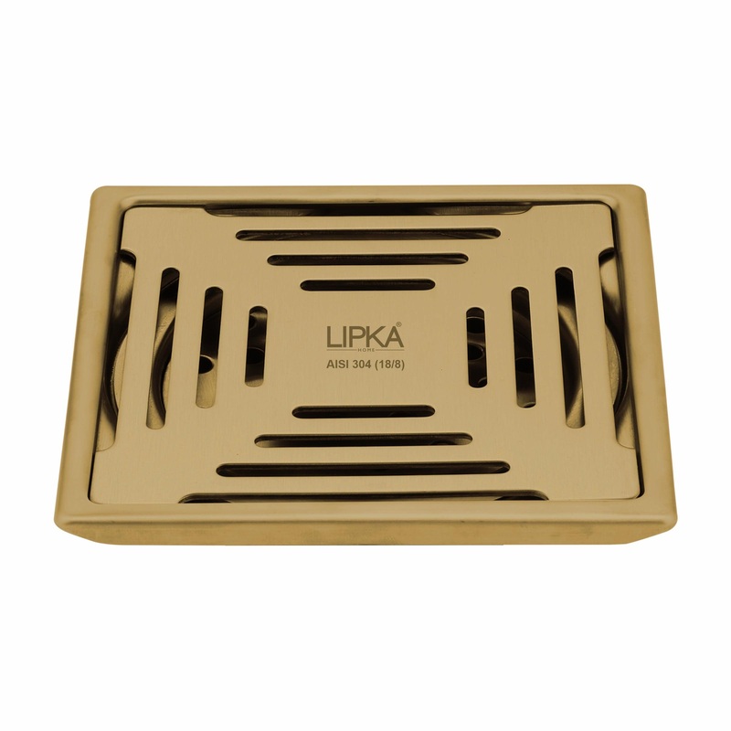 Green Exclusive Square Floor Drain in Yellow Gold PVD Coating (6 x 6 Inches) – LIPKA