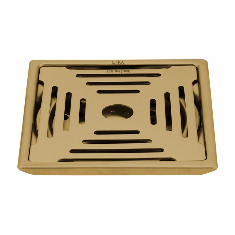 Green Exclusive Square Floor Drain in Yellow Gold PVD Coating (6 x 6 Inches) with Hole – LIPKA