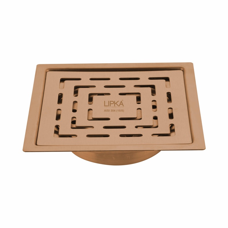 Orange Exclusive Square Flat Cut Floor Drain in Antique Copper PVD Coating (5 x 5 Inches) with Cockroach Trap – LIPKA