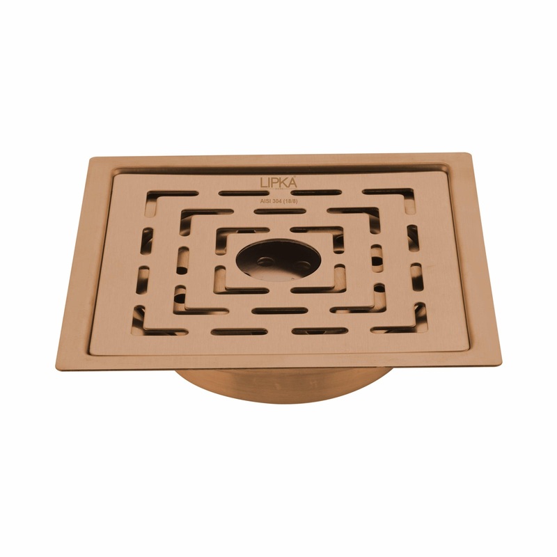 Orange Exclusive Square Flat Cut Floor Drain in Antique Copper PVD Coating (6 x 6 Inches) with Hole & Cockroach Trap – LIPKA