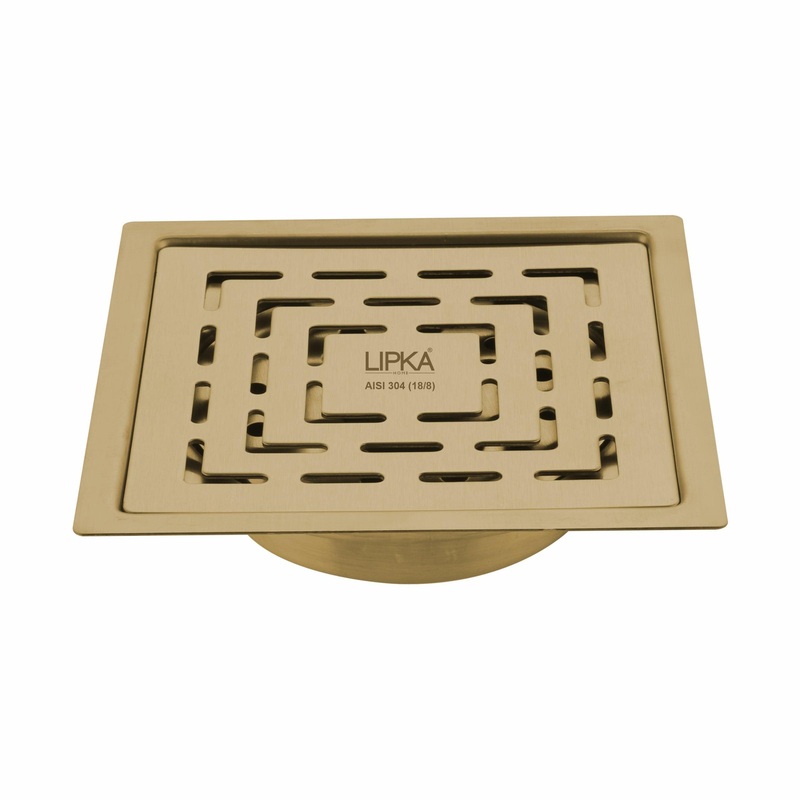 Orange Exclusive Square Flat Cut Floor Drain in Yellow Gold PVD Coating (6 x 6 Inches) with Cockroach Trap – LIPKA