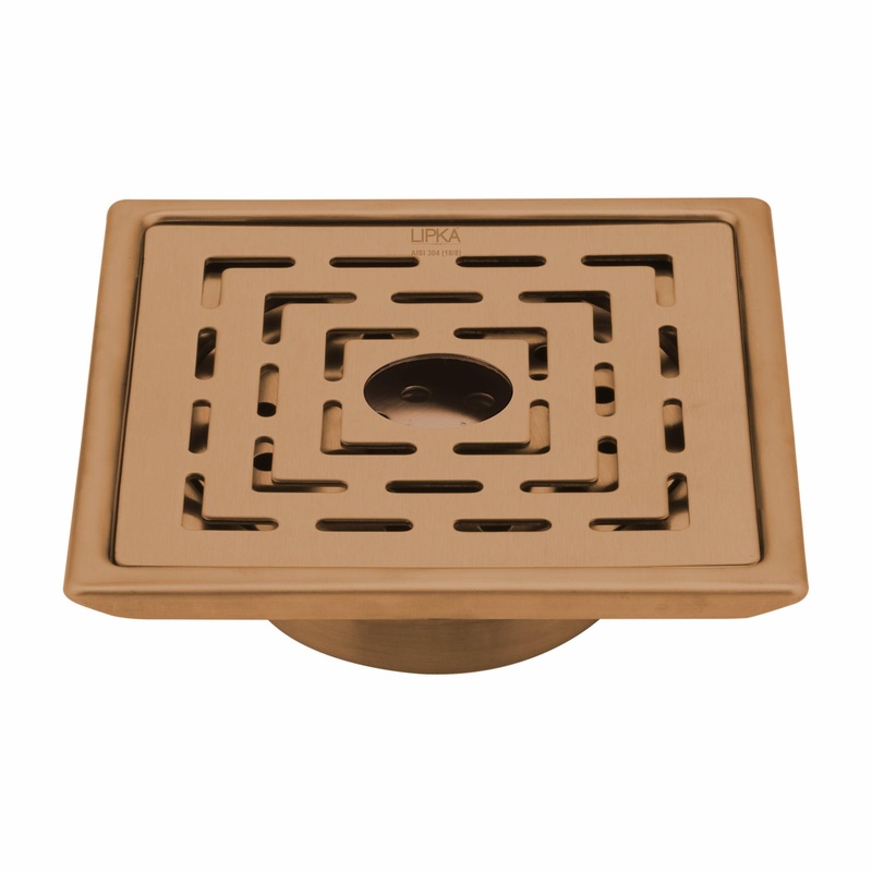 Orange Exclusive Square Floor Drain in Antique Copper PVD Coating (5 x 5 Inches) with Hole & Cockroach Trap – LIPKA