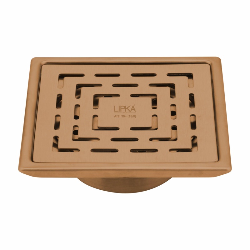 Orange Exclusive Square Floor Drain in Antique Copper PVD Coating (6 x 6 Inches) with Cockroach Trap – LIPKA