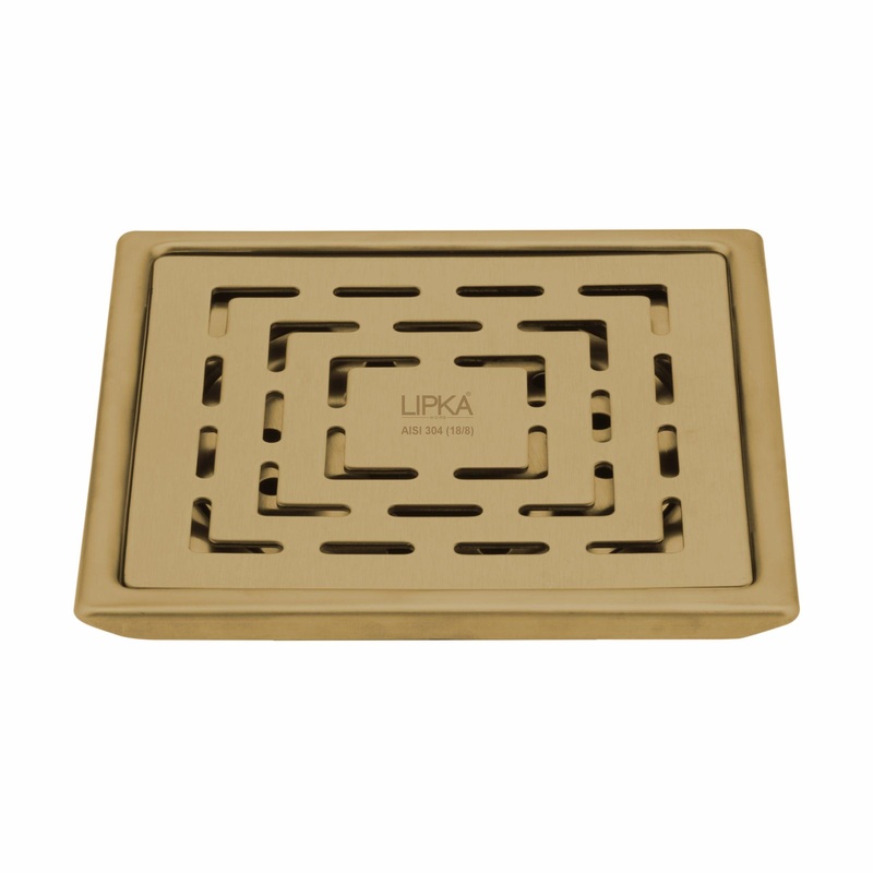 Orange Exclusive Square Floor Drain in Yellow Gold PVD Coating (5 x 5 Inches) – LIPKA