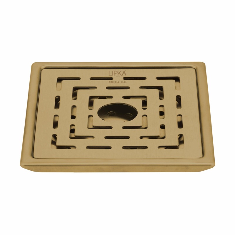Orange Exclusive Square Floor Drain in Yellow Gold PVD Coating (5 x 5 Inches) with Hole – LIPKA