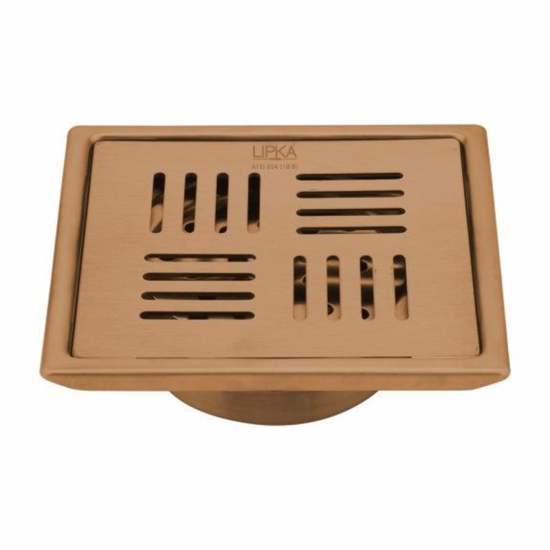 Pink Exclusive Square Floor Drain in Antique Copper PVD Coating (5 x 5 Inches) with Cockroach Trap – LIPKA