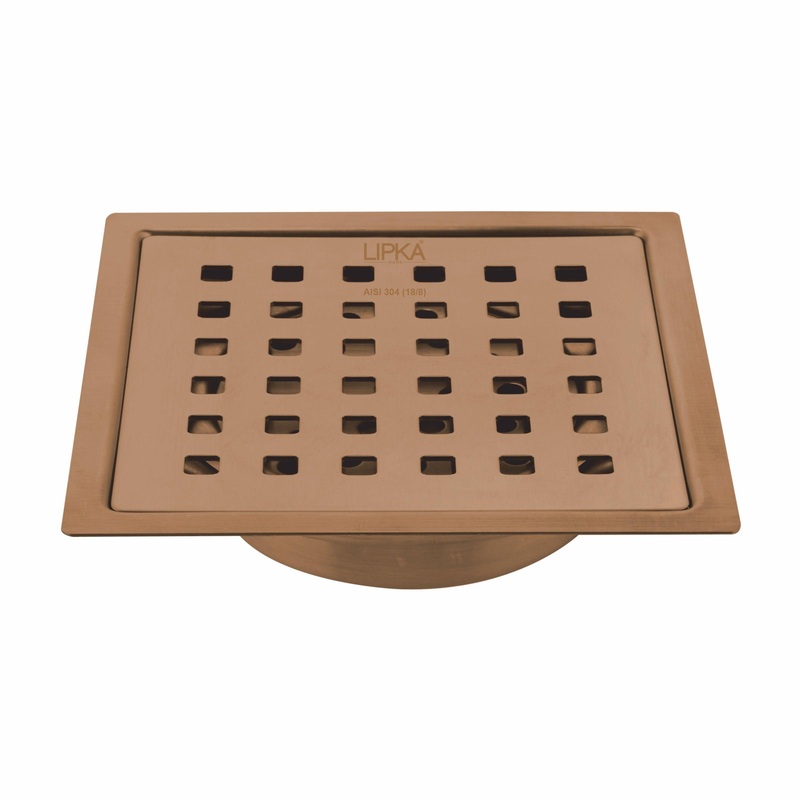 Red Exclusive Square Flat Cut Floor Drain in Antique Copper PVD Coating (5 x 5 Inches) with Cockroach Trap – LIPKA