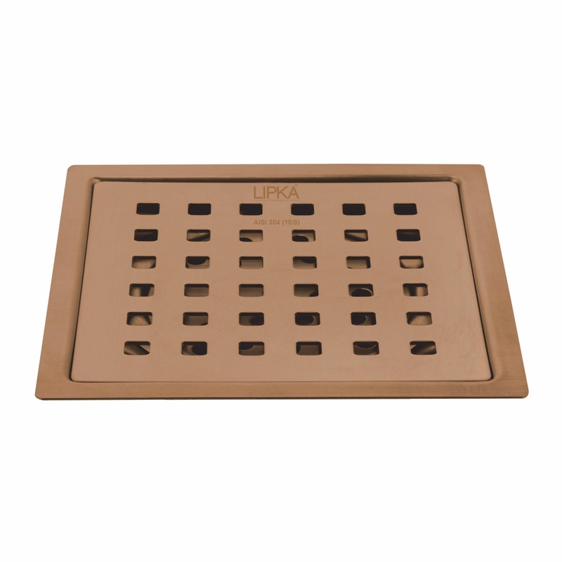 Red Exclusive Square Flat Cut Floor Drain in Antique Copper PVD Coating (6 x 6 Inches) – LIPKA