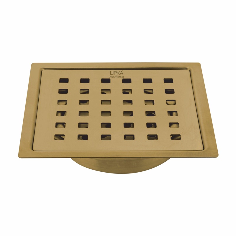 Red Exclusive Square Flat Cut Floor Drain in Yellow Gold PVD Coating (5 x 5 Inches) with Cockroach Trap – LIPKA