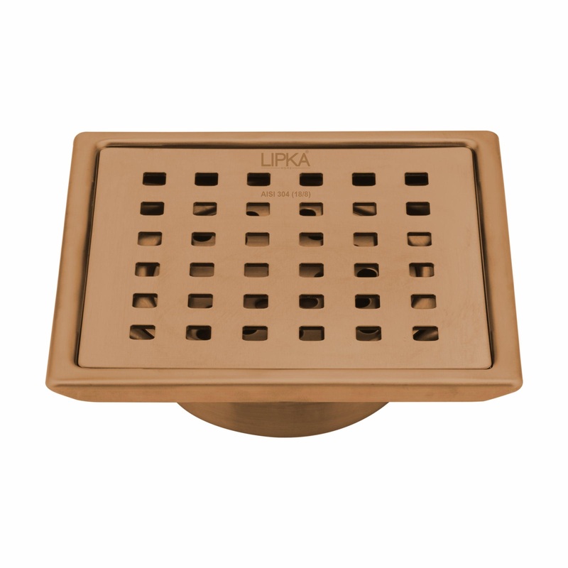 Red Exclusive Square Floor Drain in Antique Copper PVD Coating (5 x 5 Inches) with Cockroach Trap – LIPKA