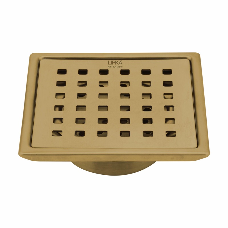 Red Exclusive Square Floor Drain in Yellow Gold PVD Coating (6 x 6 Inches) with Cockroach Trap – LIPKA