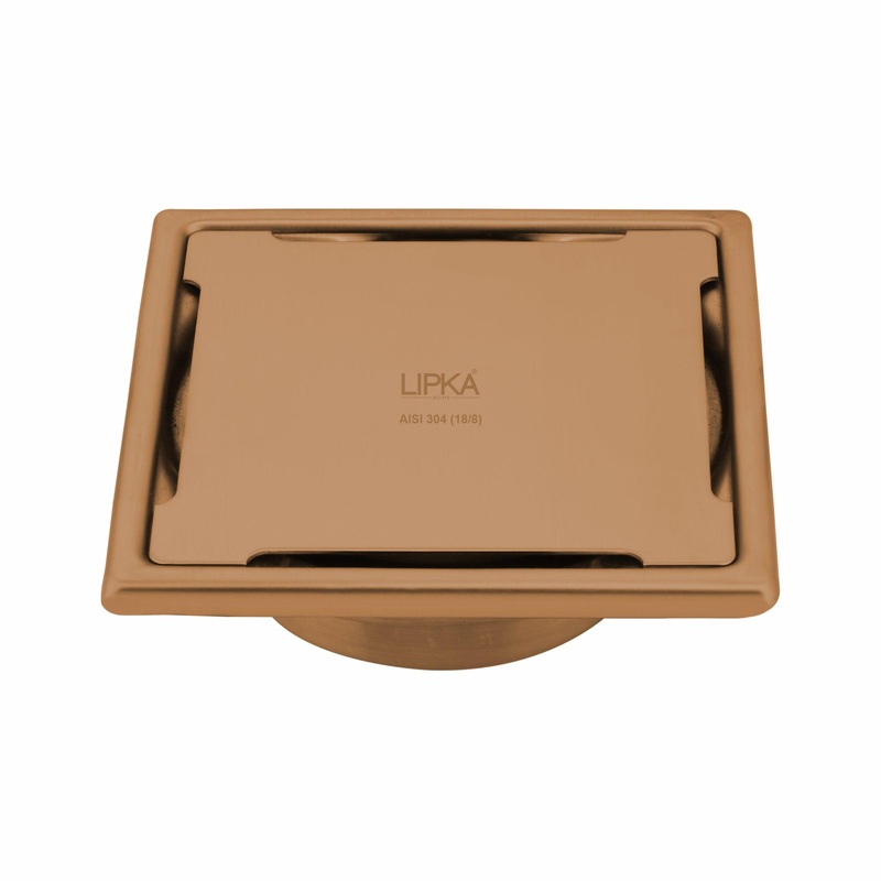 Yellow Exclusive Square Floor Drain in Antique Copper PVD Coating (5 x 5 Inches) with Cockroach Trap – LIPKA
