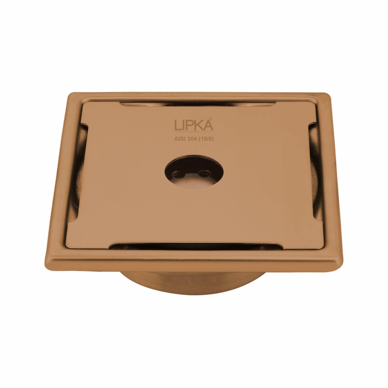 Yellow Exclusive Square Floor Drain in Antique Copper PVD Coating (6 x 6 Inches) with Hole & Cockroach Trap – LIPKA