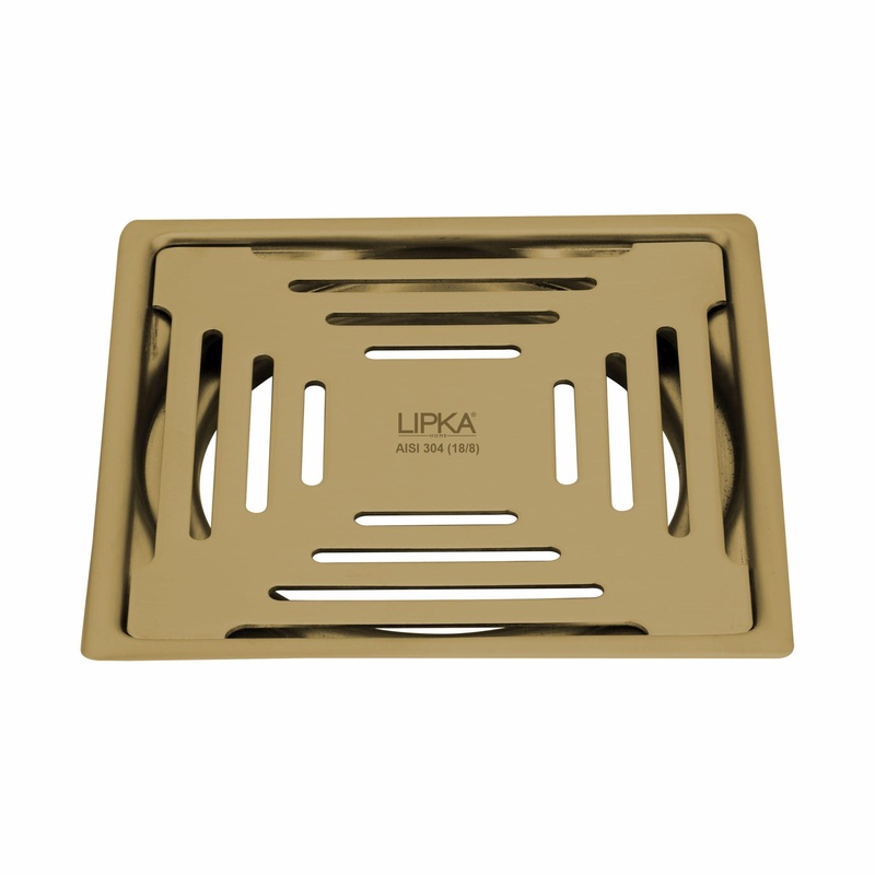 Green Exclusive Square Flat Cut Floor Drain in Yellow Gold PVD Coating (5 x 5 Inches) – LIPKA