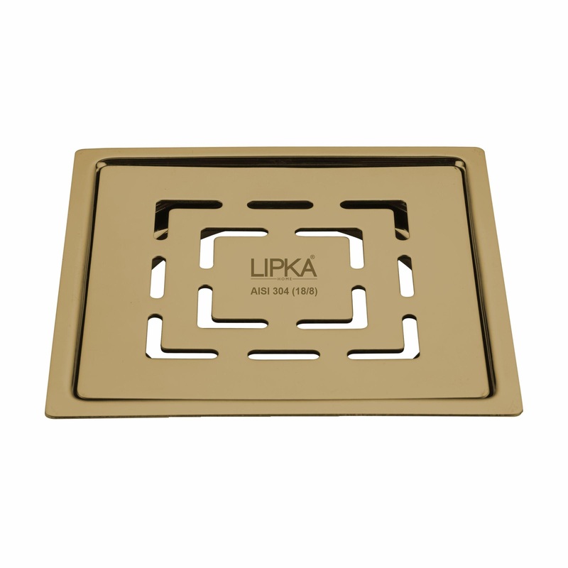 Orange Exclusive Square Flat Cut Floor Drain in Yellow Gold PVD Coating (5 x 5 Inches) – LIPKA
