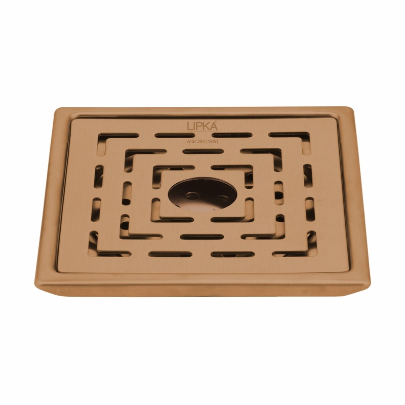 Orange Exclusive Square Floor Drain in Antique Copper PVD Coating (6 x 6 Inches) with Hole – LIPKA