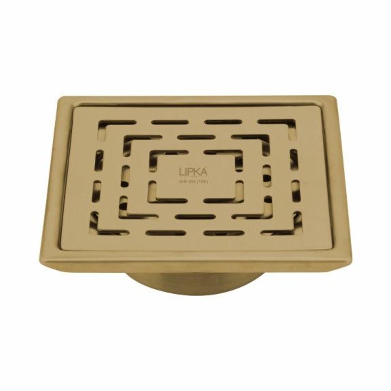 Orange Exclusive Square Floor Drain in Yellow Gold PVD Coating (6 x 6 Inches) with Cockroach Trap – LIPKA