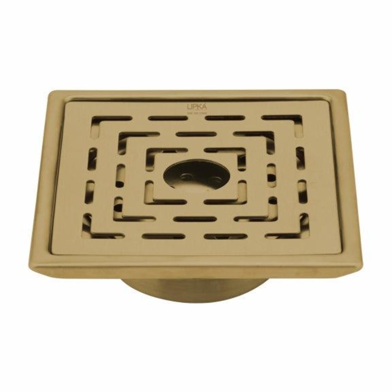 Orange Exclusive Square Floor Drain in Yellow Gold PVD Coating (6 x 6 Inches) with Hole & Cockroach Trap – LIPKA