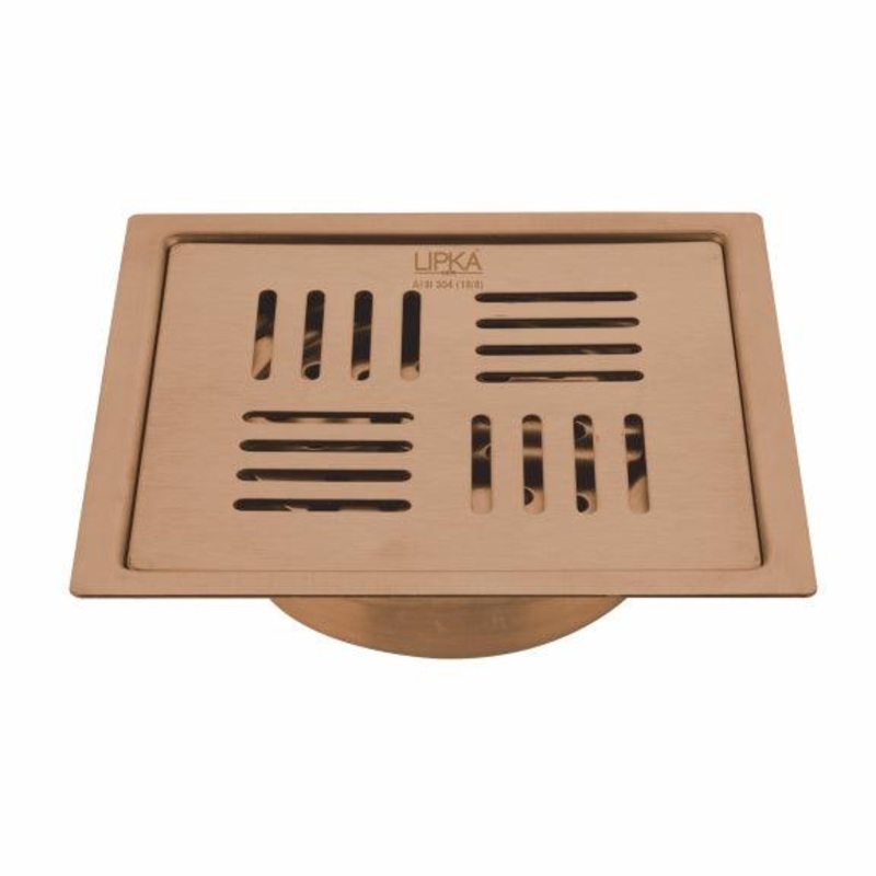 Pink Exclusive Square Flat Cut Floor Drain in Antique Copper PVD Coating (5 x 5 Inches) with Cockroach Trap – LIPKA