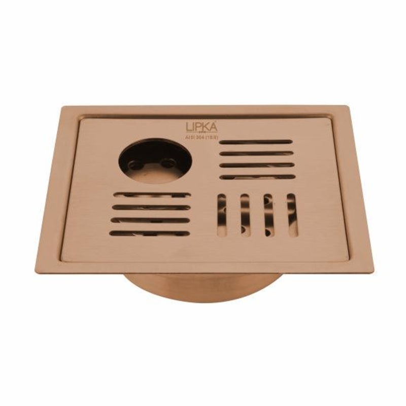 Pink Exclusive Square Flat Cut Floor Drain in Antique Copper PVD Coating (6 x 6 Inches) with Hole & Cockroach Trap – LIPKA