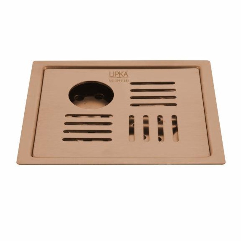 Pink Exclusive Square Flat Cut Floor Drain in Antique Copper PVD Coating (6 x 6 Inches) with Hole – LIPKA