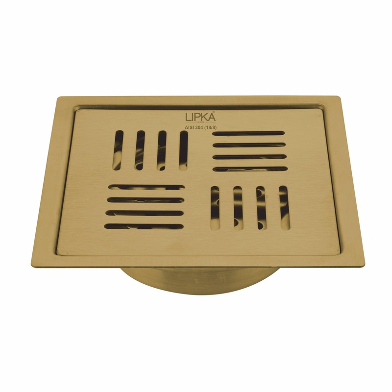 Pink Exclusive Square Flat Cut Floor Drain in Yellow Gold PVD Coating (5 x 5 Inches) with Cockroach Trap – LIPKA