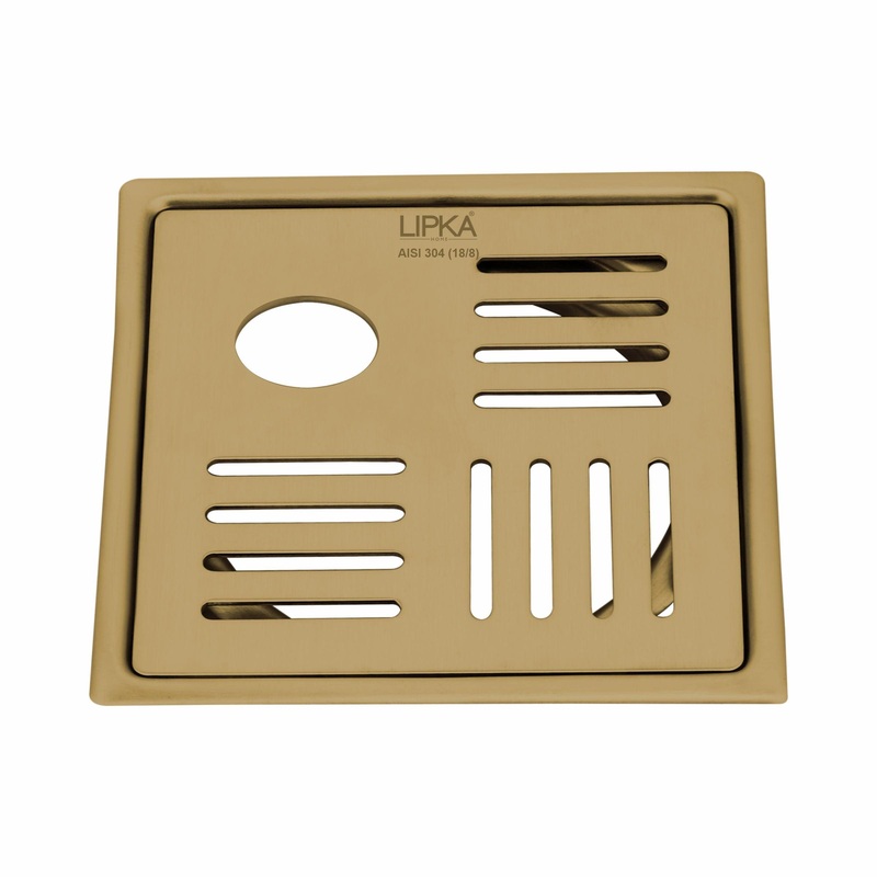 Pink Exclusive Square Flat Cut Floor Drain in Yellow Gold PVD Coating (5 x 5 Inches) with Hole – LIPKA