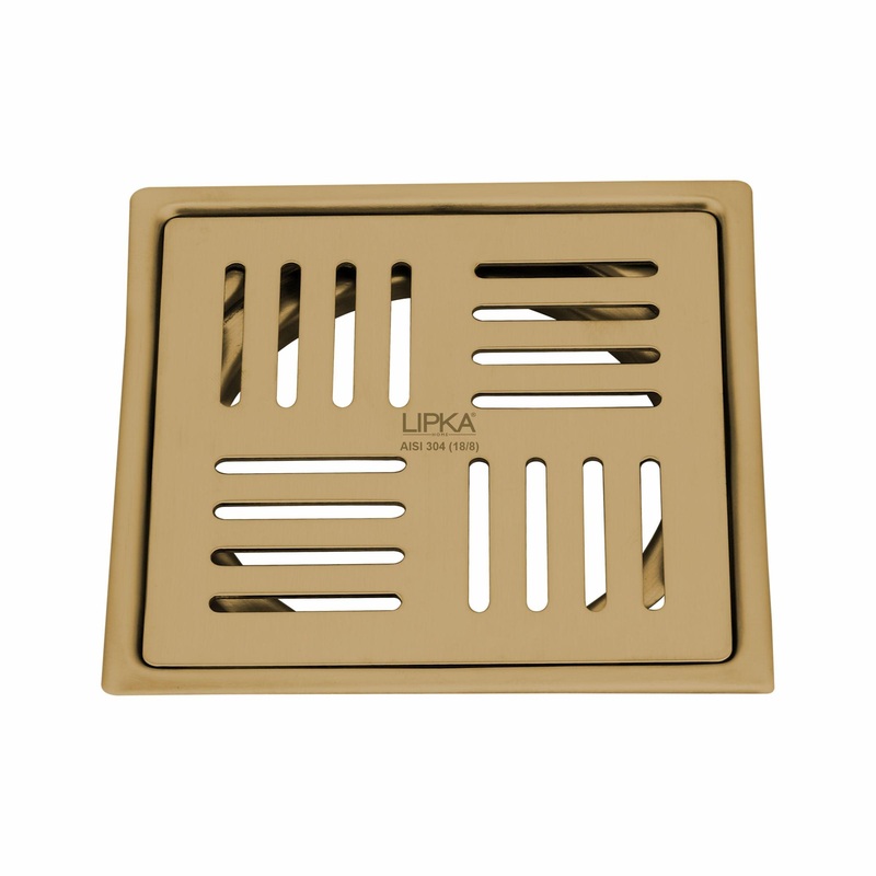 Pink Exclusive Square Flat Cut Floor Drain in Yellow Gold PVD Coating (6 x 6 Inches) – LIPKA