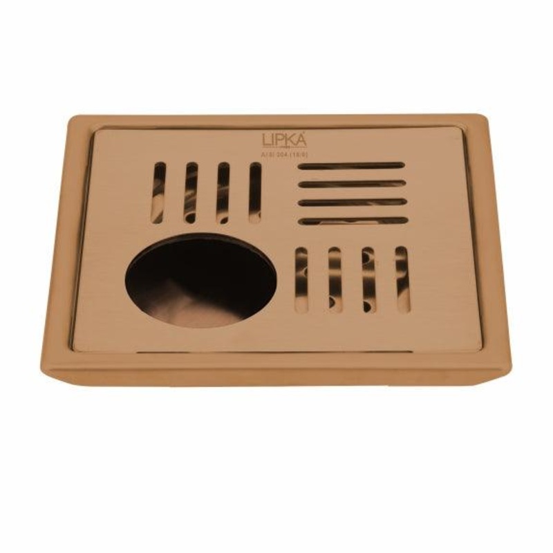 Pink Exclusive Square Floor Drain in Antique Copper PVD Coating (5 x 5 Inches) with Hole – LIPKA