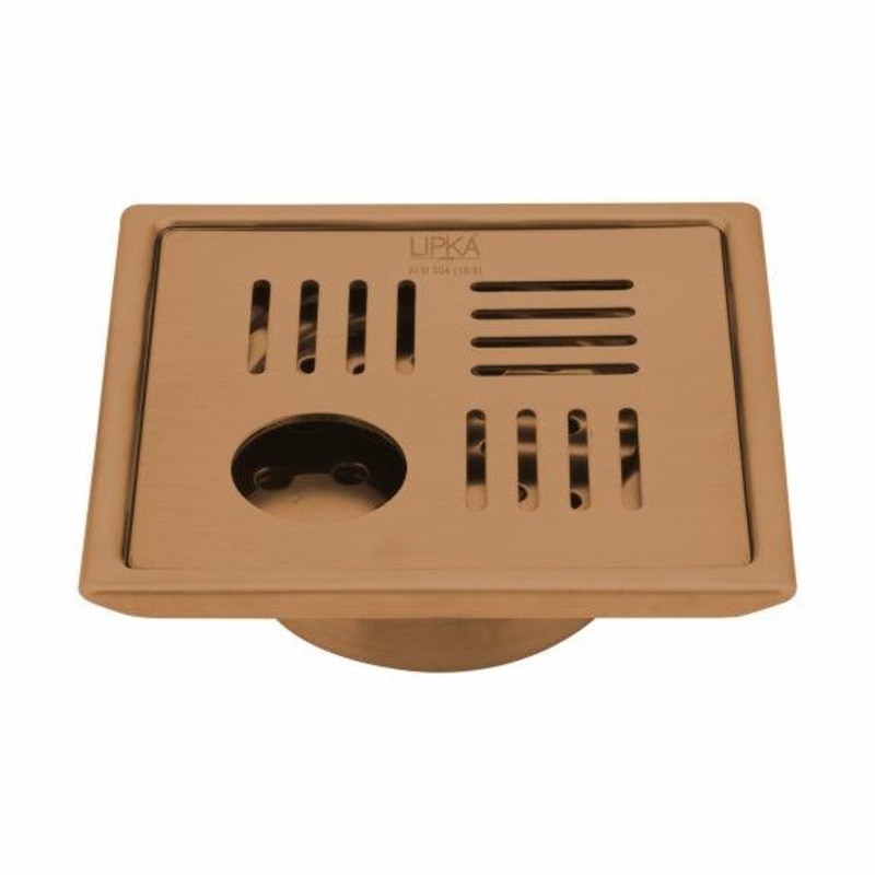 Pink Exclusive Square Floor Drain in Antique Copper PVD Coating (6 x 6 Inches) with Hole & Cockroach Trap – LIPKA