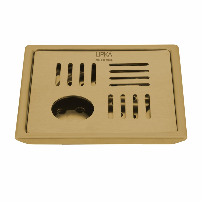 Pink Exclusive Square Floor Drain in Yellow Gold PVD Coating (5 x 5 Inches) with Hole – LIPKA