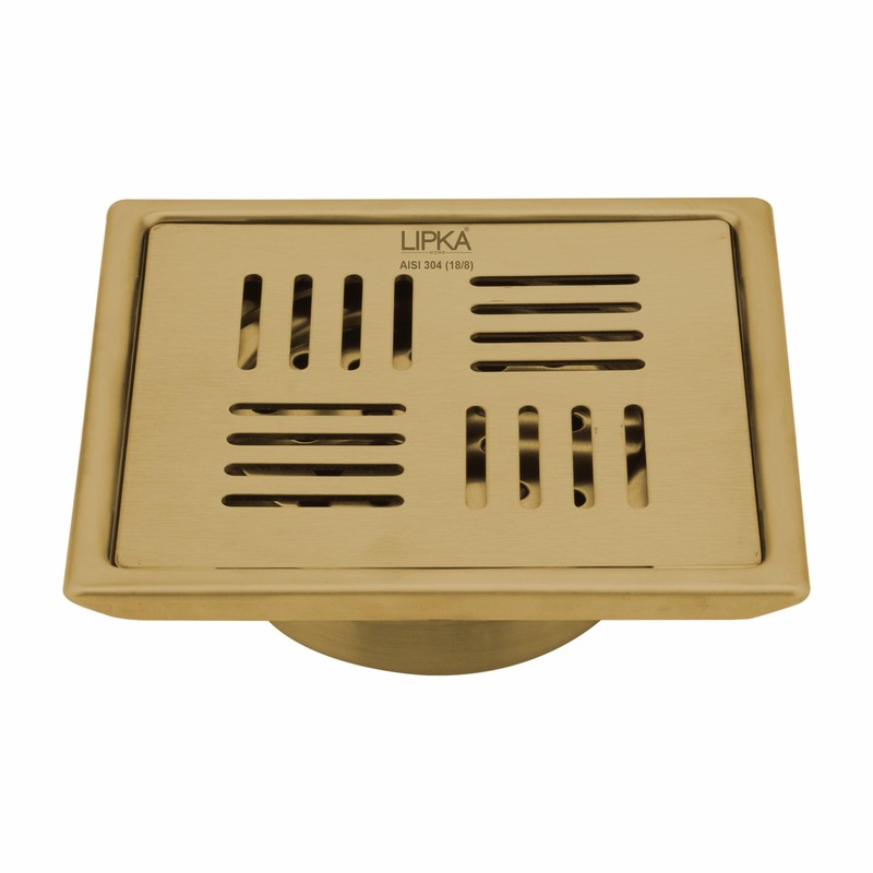 Pink Exclusive Square Floor Drain in Yellow Gold PVD Coating (6 x 6 Inches) with Cockroach Trap – LIPKA
