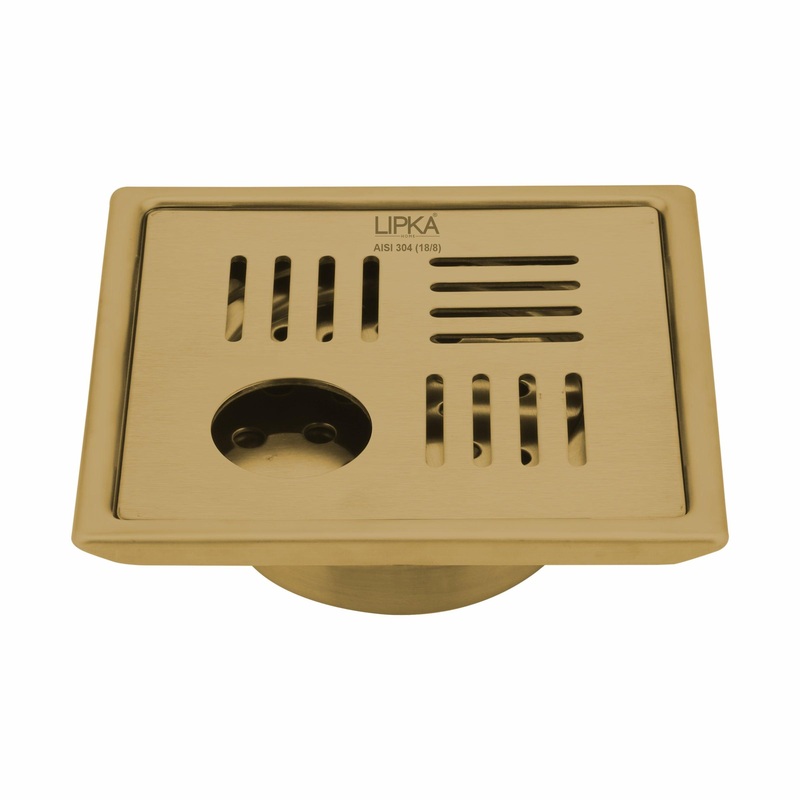 Pink Exclusive Square Floor Drain in Yellow Gold PVD Coating (6 x 6 Inches) with Hole & Cockroach Trap – LIPKA