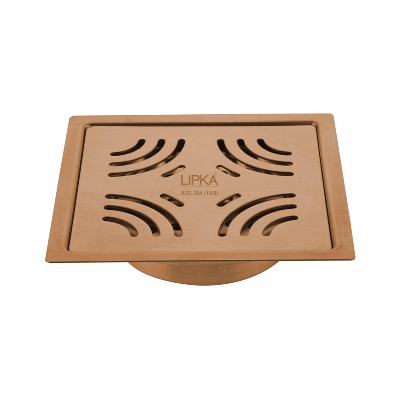 Purple Exclusive Square Flat Cut Floor Drain in Antique Copper PVD Coating (6 x 6 Inches) with Cockroach Trap – LIPKA