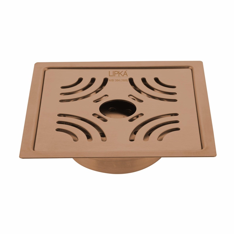 Purple Exclusive Square Flat Cut Floor Drain in Antique Copper PVD Coating (6 x 6 Inches) with Hole & Cockroach Trap – LIPKA