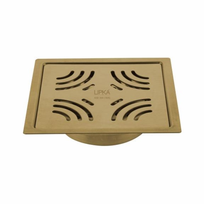 Purple Exclusive Square Flat Cut Floor Drain in Yellow Gold PVD Coating (5 x 5 Inches) with Cockroach Trap – LIPKA