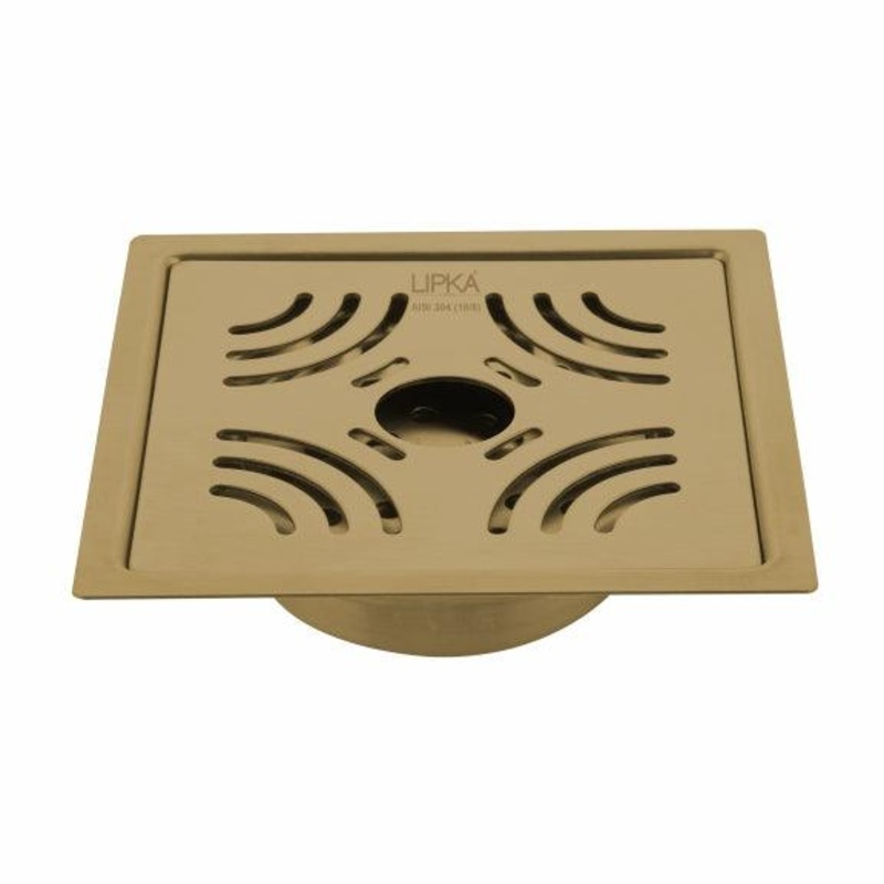 Purple Exclusive Square Flat Cut Floor Drain in Yellow Gold PVD Coating (6 x 6 Inches) with Hole & Cockroach Trap – LIPKA