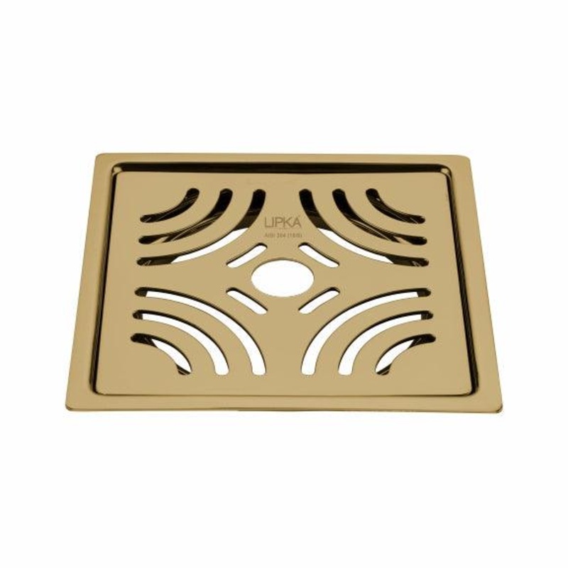 Purple Exclusive Square Flat Cut Floor Drain in Yellow Gold PVD Coating (6 x 6 Inches) with Hole – LIPKA