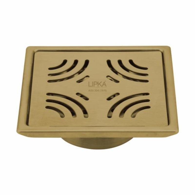Purple Exclusive Square Floor Drain in Yellow Gold PVD Coating (6 x 6 Inches) with Cockroach Trap – LIPKA