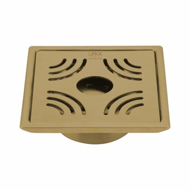 Purple Exclusive Square Floor Drain in Yellow Gold PVD Coating (6 x 6 Inches) with Hole & Cockroach Trap – LIPKA