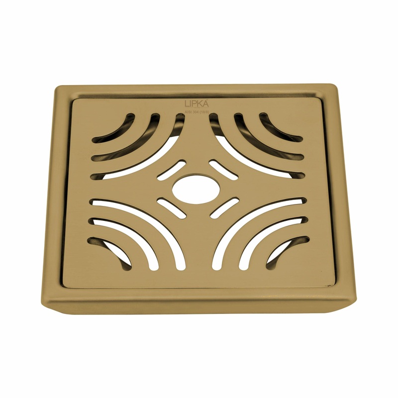 Purple Exclusive Square Floor Drain in Yellow Gold PVD Coating (6 x 6 Inches) with Hole – LIPKA