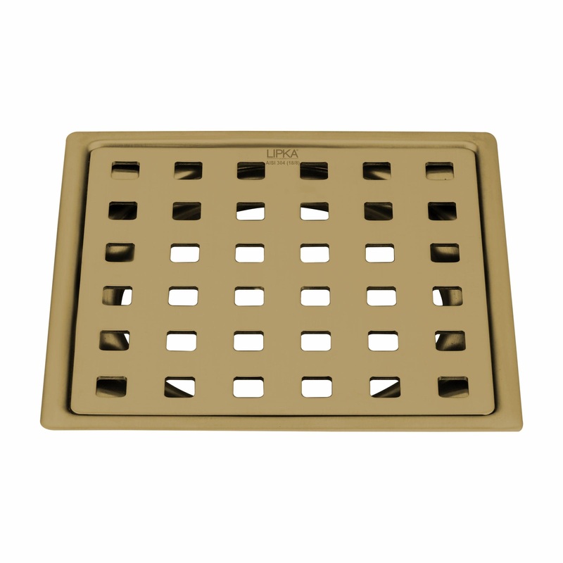 Red Exclusive Square Flat Cut Floor Drain in Yellow Gold PVD Coating (6 x 6 Inches) – LIPKA