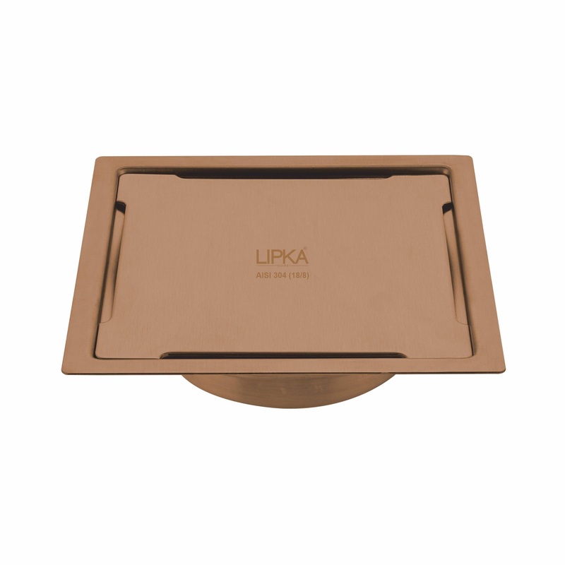 Yellow Exclusive Square Flat Cut Floor Drain in Antique Copper PVD Coating (6 x 6 Inches) with Cockroach Trap – LIPKA