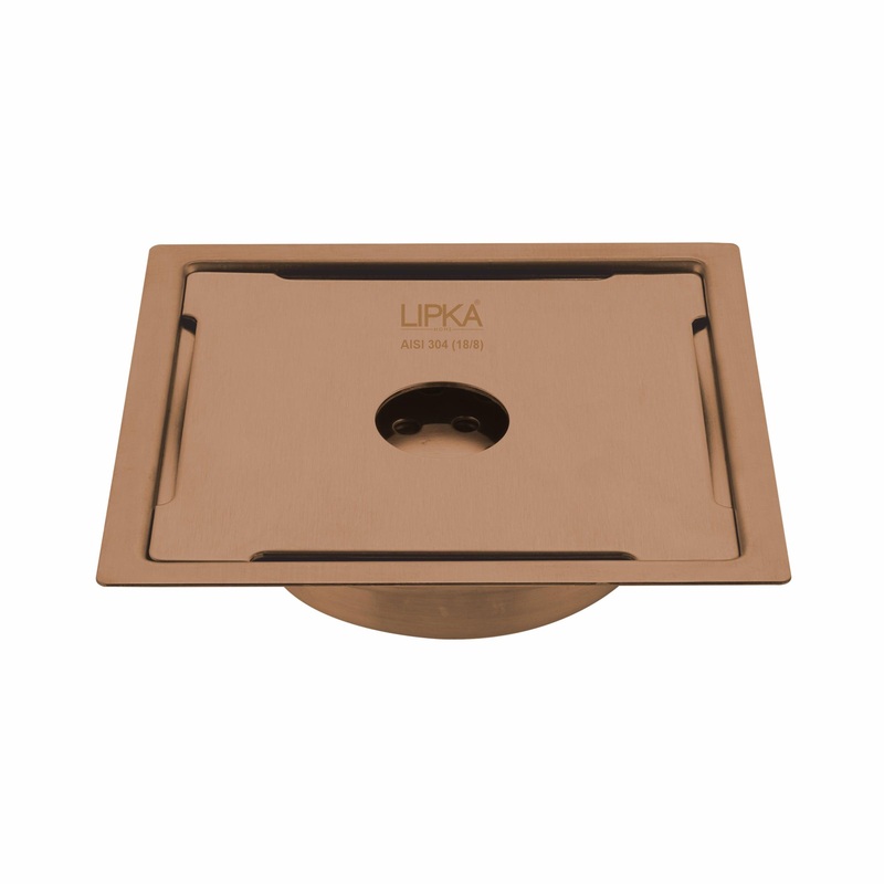 Yellow Exclusive Square Flat Cut Floor Drain in Antique Copper PVD Coating (6 x 6 Inches) with Hole & Cockroach Trap – LIPKA